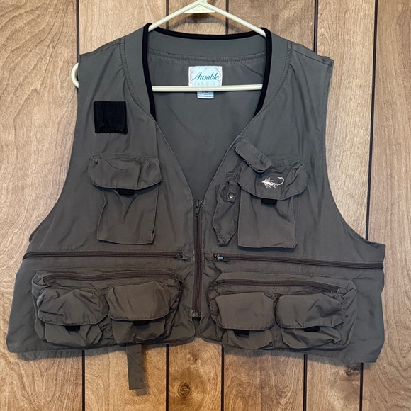 Vintage Ausable Green Utility Fly Fishing Vest Front Zip Up Size 2XL Pockets - Picture 1 of 11